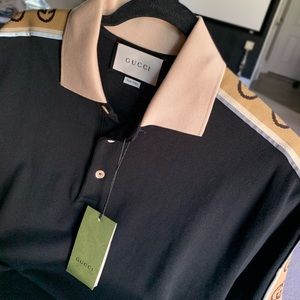 Cotton polo with interlocking G shoulders